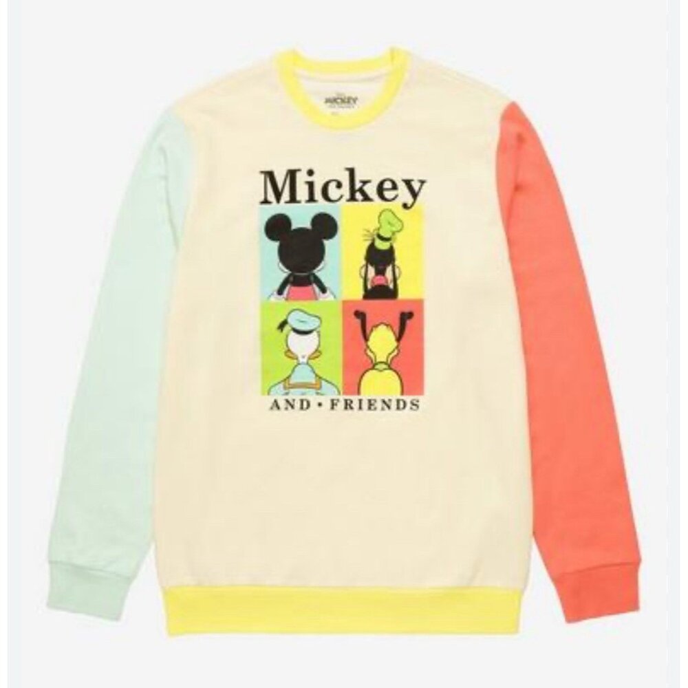 DISNEY MICKEY & FRIENDS SWEATSHIRT goofy donald duck pluto ivory pastel Sz XL